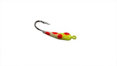 Mark's Rocker Ice Jigs - Chartruese Orange Dots