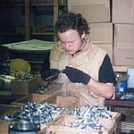 Jon Grapentin Trimming Triangle Sinkers "Mold designed by Grandfather Wilfred Grapentin".